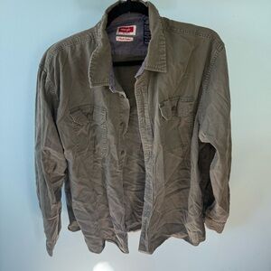 Mens Wrangler Shirt Flex for Comfort Olive Collared Button Up Pockets Shammy
